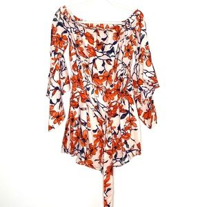 Essue Off the Shoulder Floral Romper Tie Waist